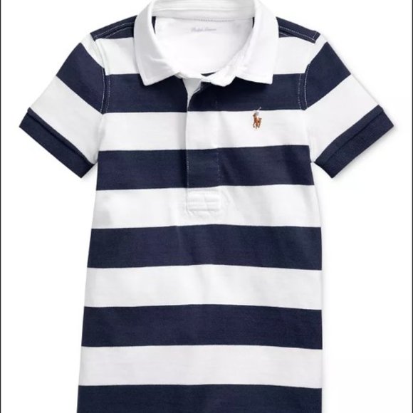 Polo Ralph Lauren Other - NWT Polo Ralph Lauren Baby Boys Rugby Striped Cotton Shortall MSRP $39.50 Navy